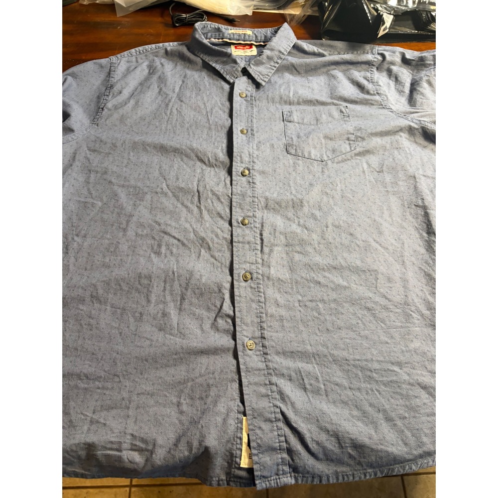Wrangler Mens Blue Vintage Wash Cotton Short Sleeve Button Down Shirt 3XL